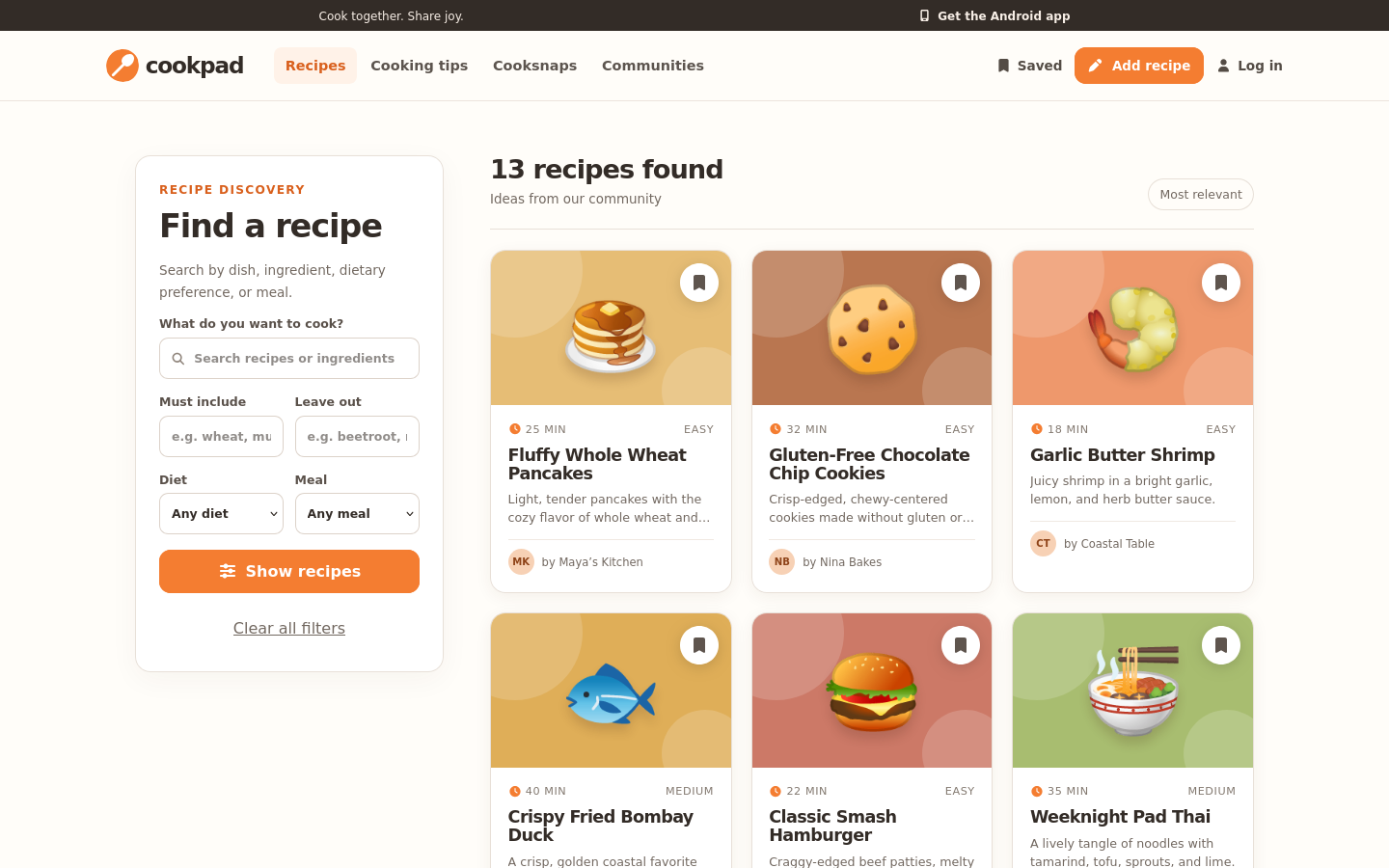 Cookpad search page used by the AP-NAV-05 controlled GenUI case